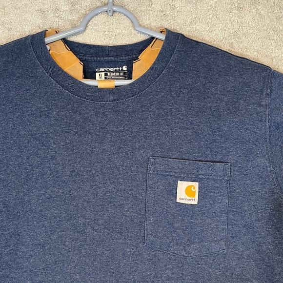 Carhartt Mens XLT Relax Fit Heavyweight Short-Sleeve Pocket T-Shirt Dark Cobalt - Picture 2 of 7